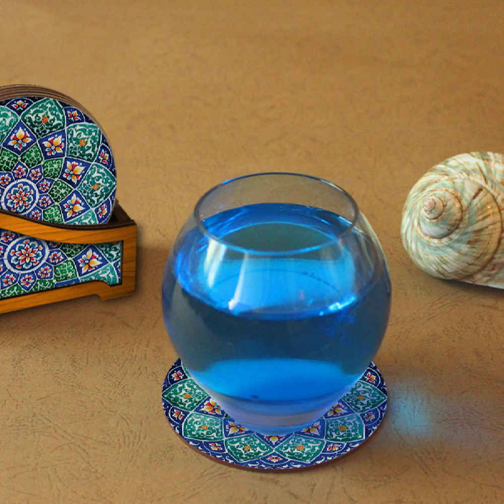 Drink Coaster Set & Holder With Persian Inspired Mandalas Design Pegah