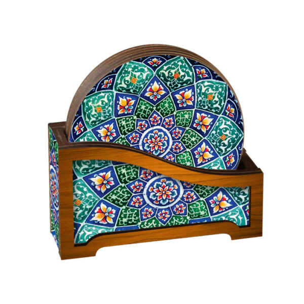 Drink Coaster Set & Holder With Persian Inspired Mandalas Design Pegah