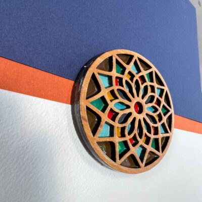 Wooden Geometric Coaster with the Design Raha (x2)