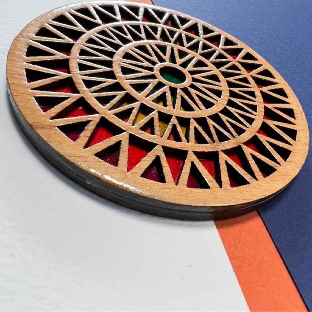 Wooden Geometric Coaster with the Design Raika (x2)