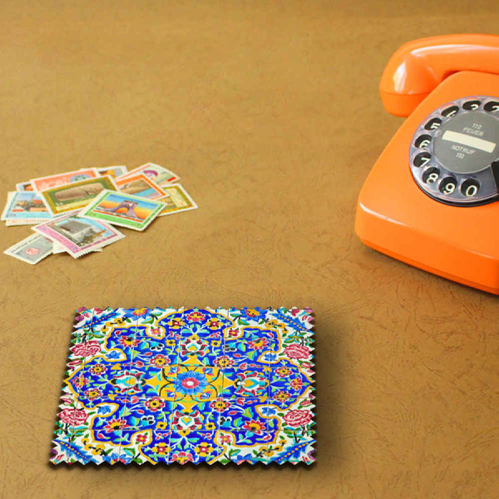 Drink Coaster Set & Holder With Persian Inspired Artistic Design Saleh