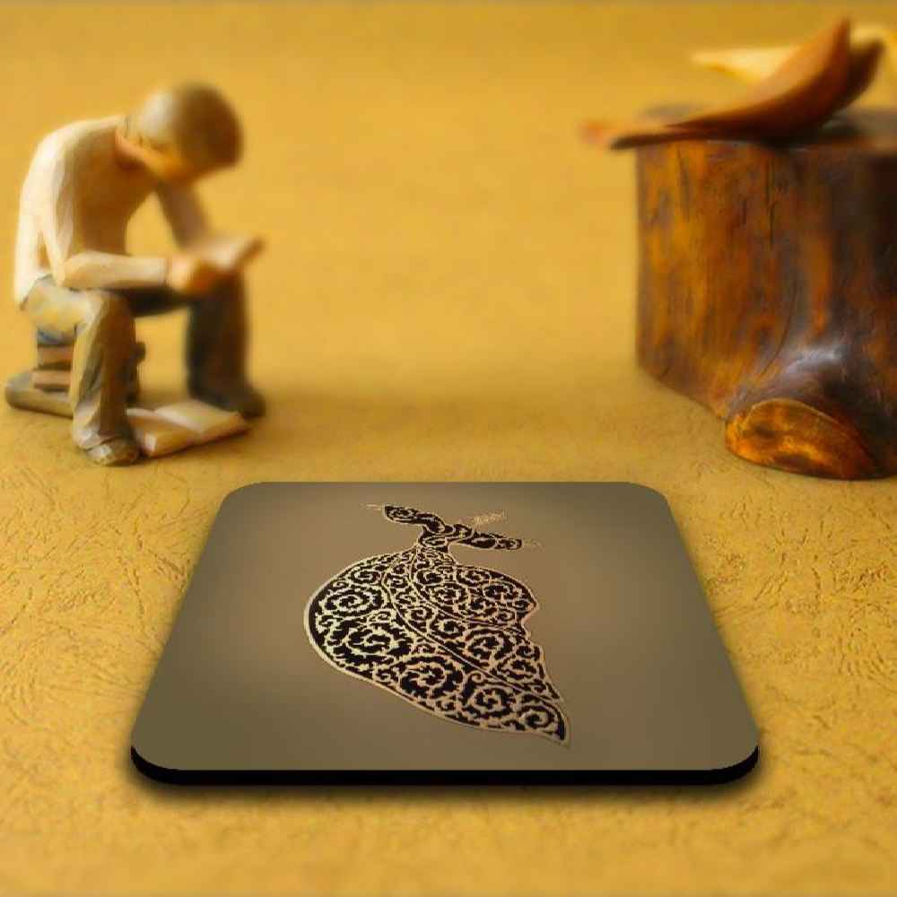 Drink Coaster Set & Holder with Sufi Inspired Artistic Design Sama Dance