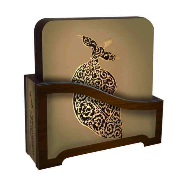 Drink Coaster Set & Holder with Sufi Inspired Artistic Design Sama Dance