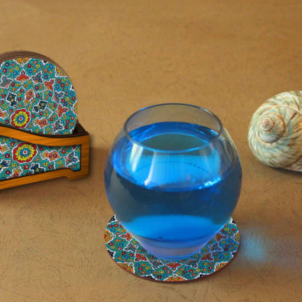 Drink Coaster Set & Holder With Persian Inspired Mandalas Design Sama