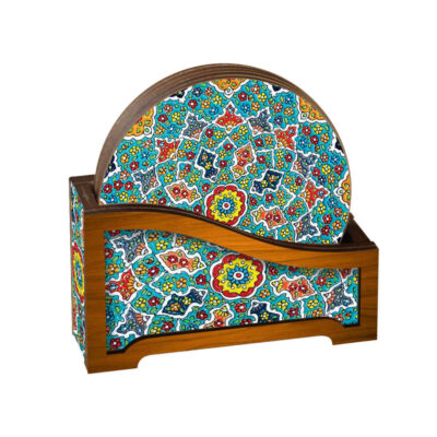 Drink Coaster Set & Holder With Persian Inspired Mandalas Design Sama