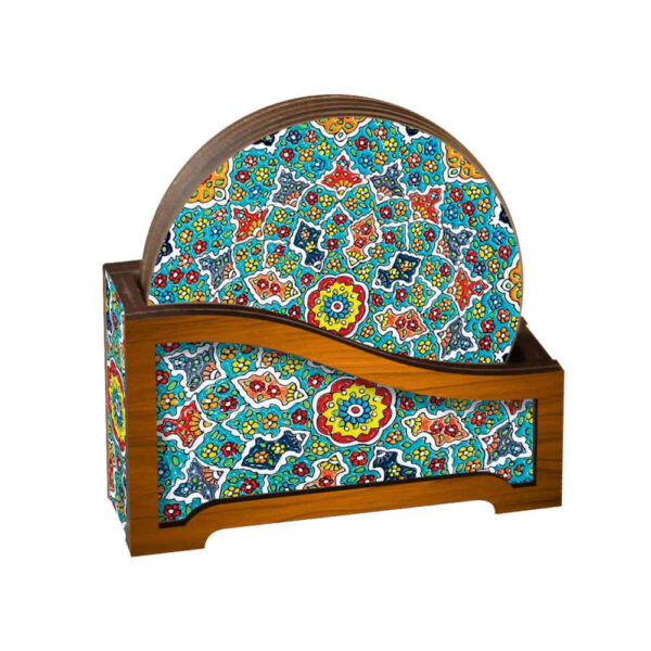 Drink Coaster Set & Holder With Persian Inspired Mandalas Design Sama