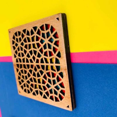 Wooden Geometric Coaster with the Design Sorhe (x2)