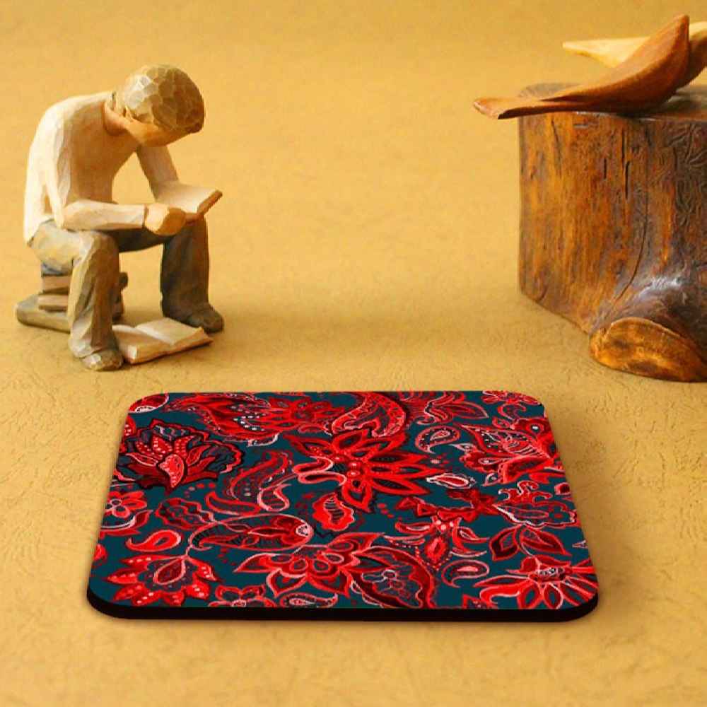 Drink Coaster Set & Holder With Persian Inspired Artistic Design Sorkh