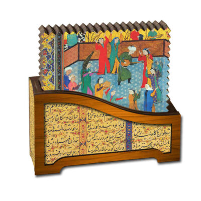 Drink Coaster Set & Holder With Persian Inspired Artistic Design Stamp