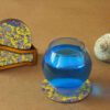 Drink Coaster Set & Holder With Persian Inspired Artistic Design Yellow