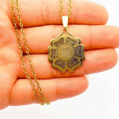 Islamic Wan Yakad Steel Necklace with Flower Pendant