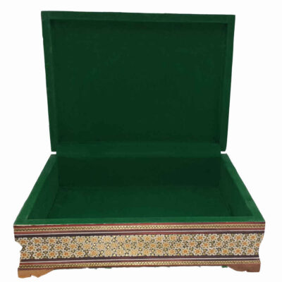 Beautiful Wooden Quran Storage Box – Khatam Enameled with Velvet Lining Model Bismillah