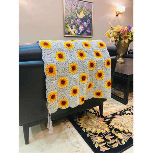 Crochet Throw for Sofa and Bed Checkered Bohemian Sunflower