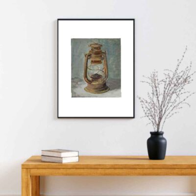 Original Realism Art Painting – Oil on Cardboard, Lantern Light