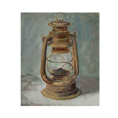 Original Realism Art Painting – Oil on Cardboard, Lantern Light