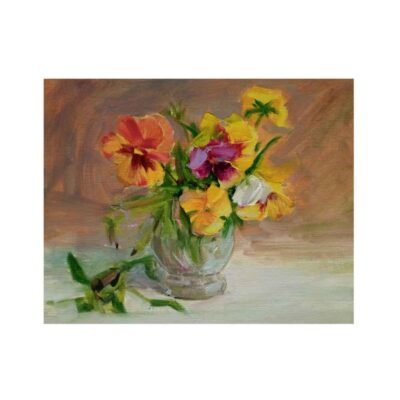 Original Painterly Art Painting – Oil on Cardboard Flowers in Vase
