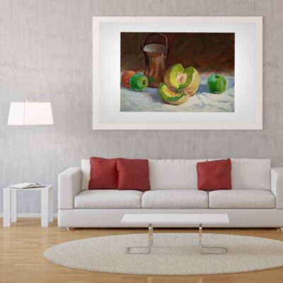 Original Realism Art Painting – Oil on Cardboard, Fruits
