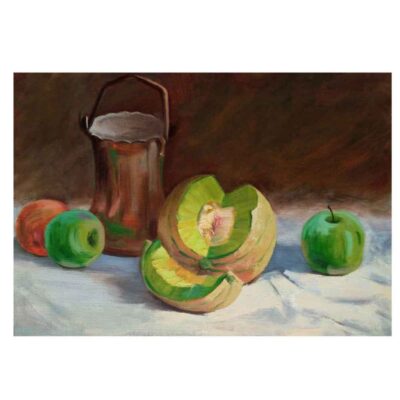 Original Realism Art Painting – Oil on Cardboard, Fruits