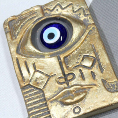 Cheshm Nazar Pottery Wall Hanging Amulet Model Golden