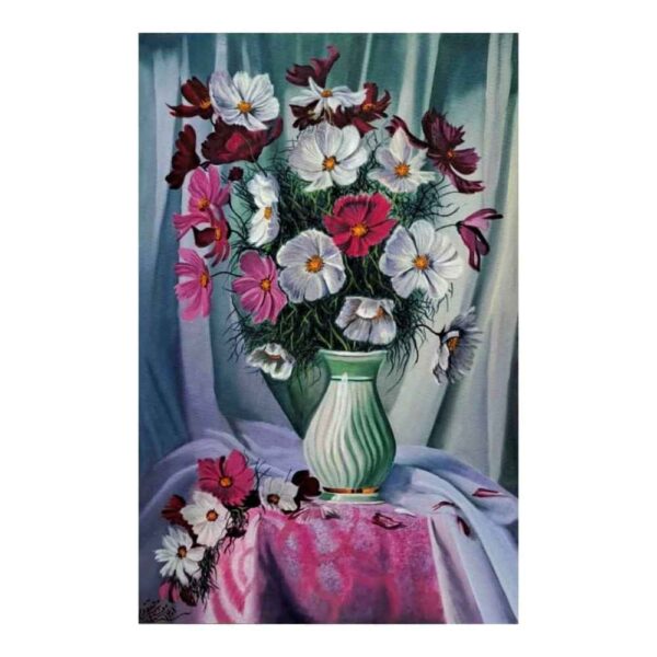 Original Realism Painting -Oil on Canvas, Flowers in Vase by Ahmad Motaghedi