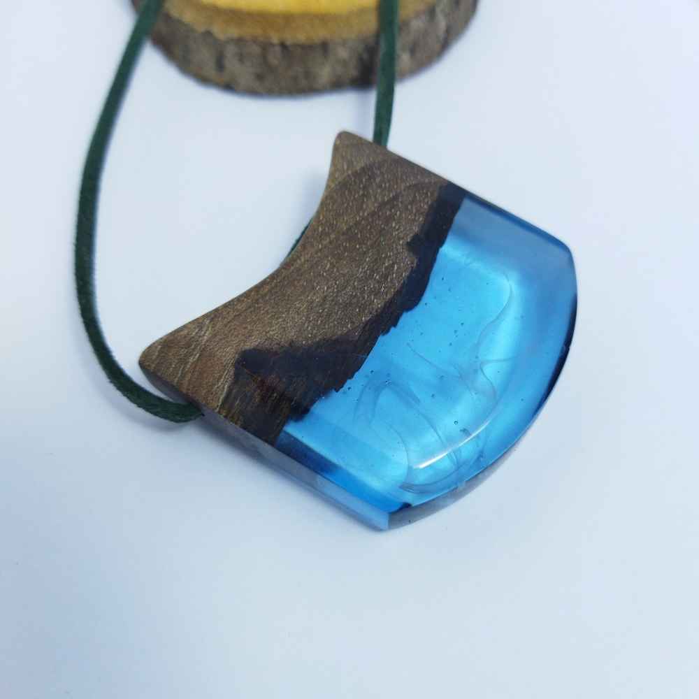 Wood & Resin Necklace Handcrafted Artistic Bold Style Ocean
