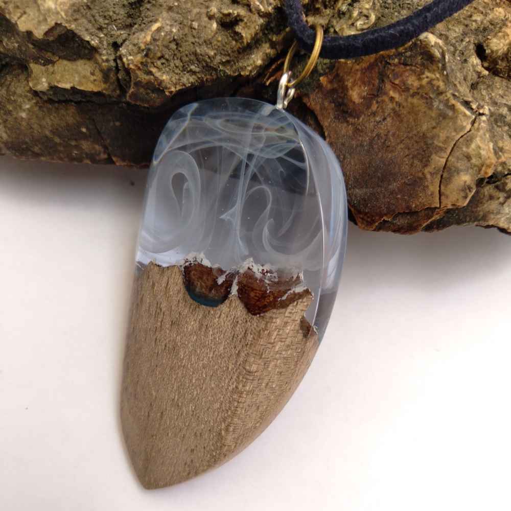 Wood & Resin Necklace Handcrafted Artistic Bold Style Sea