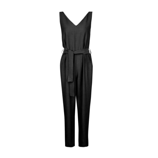 Black Jumpsuit with Side Belt for Women Tina