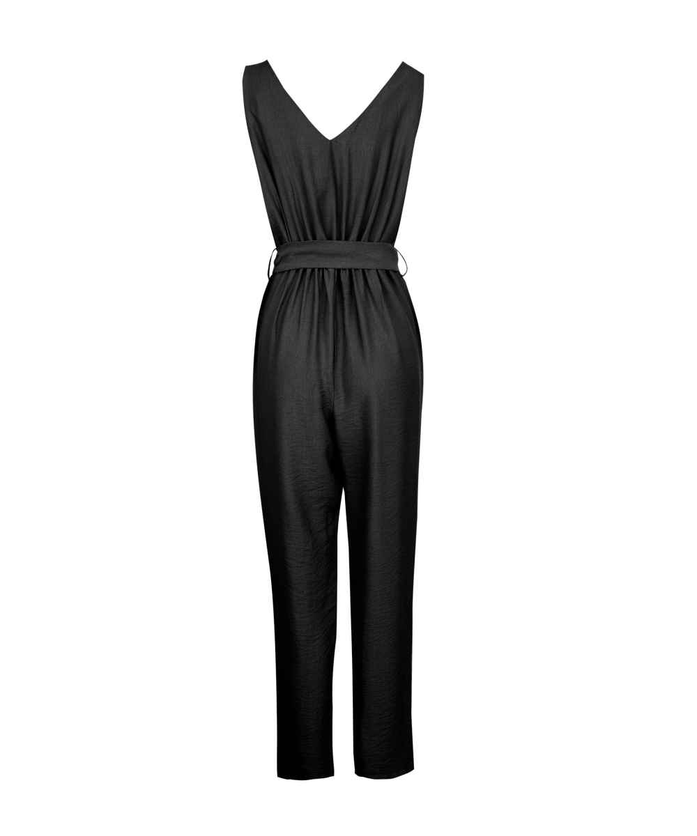 Black Jumpsuit with Side Belt for Women Tina