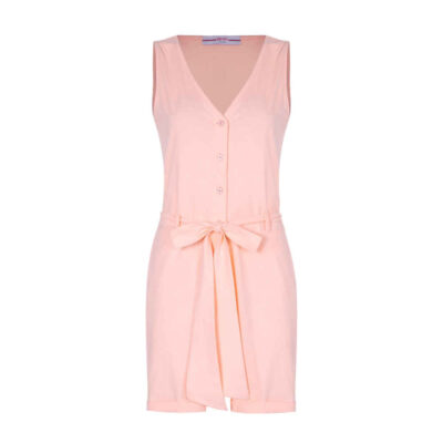 Overall Romper for Women Pink with Short Leg and Side Belt Elaheh