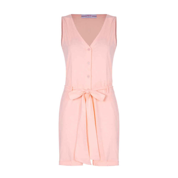 Overall Romper for Women Pink with Short Leg and Side Belt Elaheh