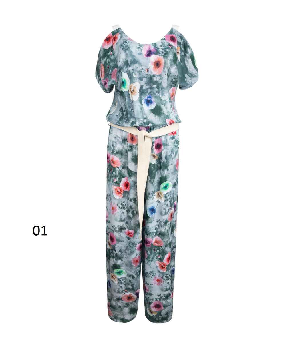 Floral Jumpsuit with Side Belt for Women Paradise