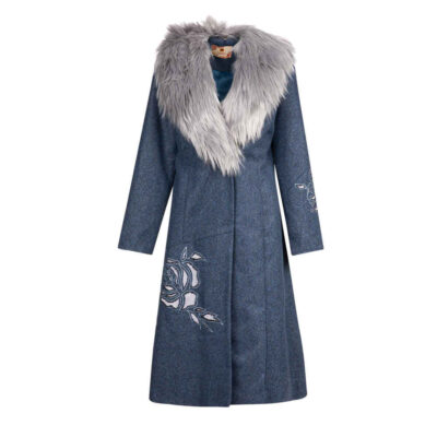 Double Breasted Wool Overcoat for Women with Fur Collar – Elegant & Warm