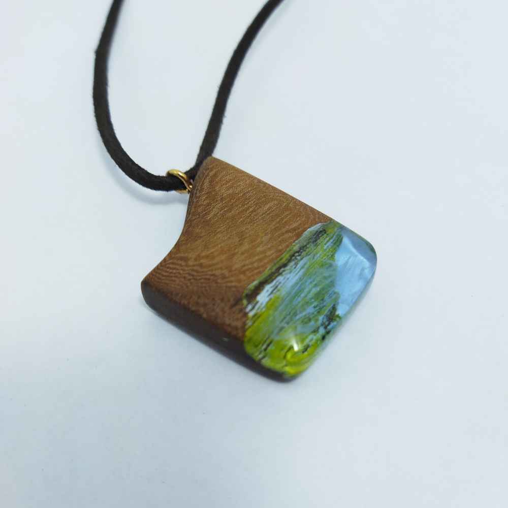 Wood & Resin Necklace Handcrafted Artistic Bold Style Rock