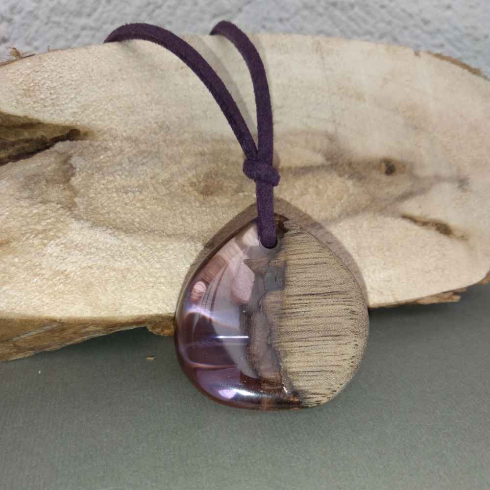 Wood & Resin Necklace Handcrafted Artistic Bold Style Violet