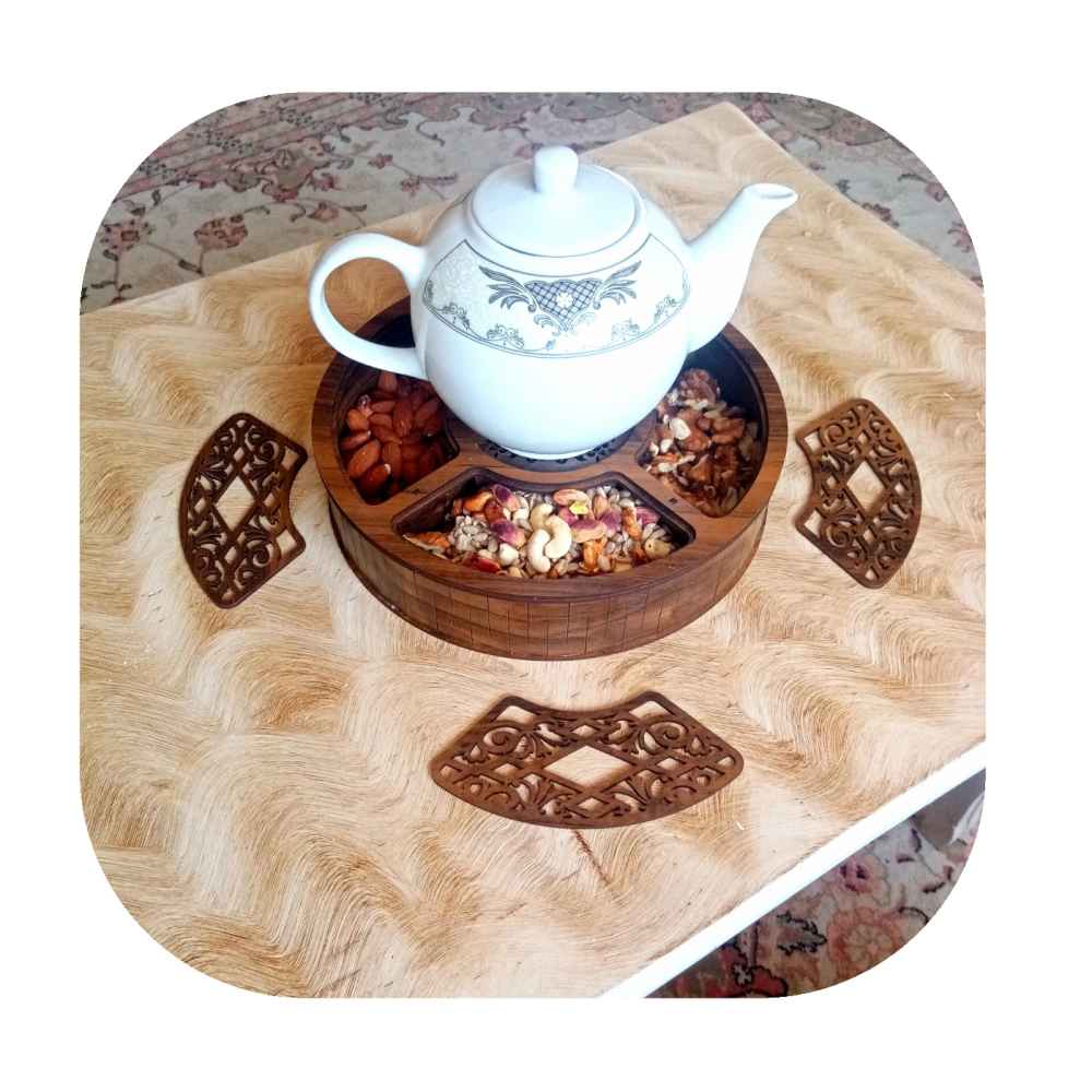 Wooden Tea Organizer with Built-In Warmer for Loose and Bagged Tea