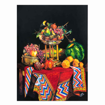 Original Realism Drawing – Colored Pencil on Cardboard, Ziafat