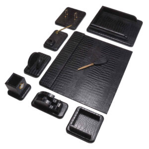 Black Leather Office Desk Set (10 Pcs)