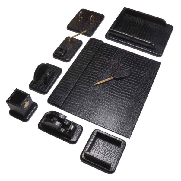 Black Leather Office Desk Set (10 Pcs) ShopiPersia