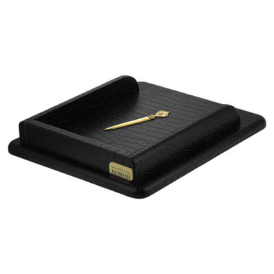 Black Leather Office Desk Organizer Set – 14 Pieces