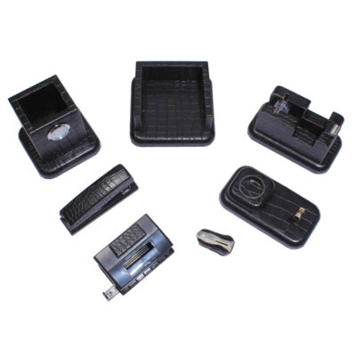Black Leather Office Desk Organizer Set – 7 Pieces