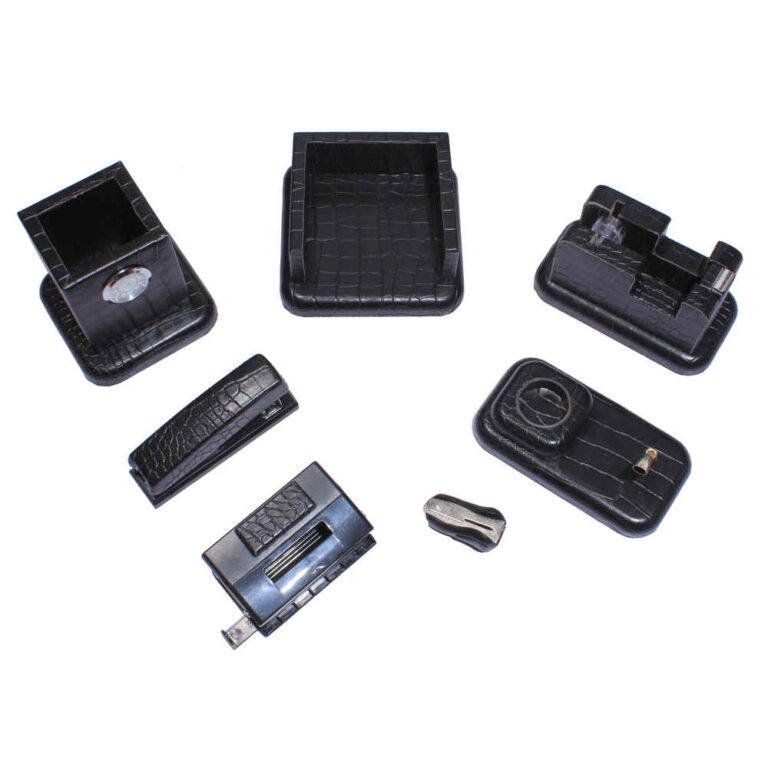 Black Leather Office Desk Organizer Set 7 Pieces ShopiPersia