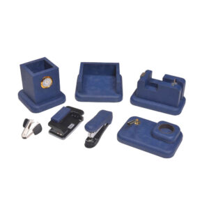 Blue Leather Office Desk Set (8 Pcs)