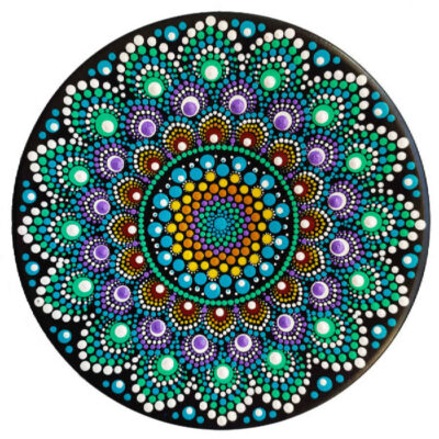 Decorative Pottery Plate Hand-Painted Dot Art Geometric