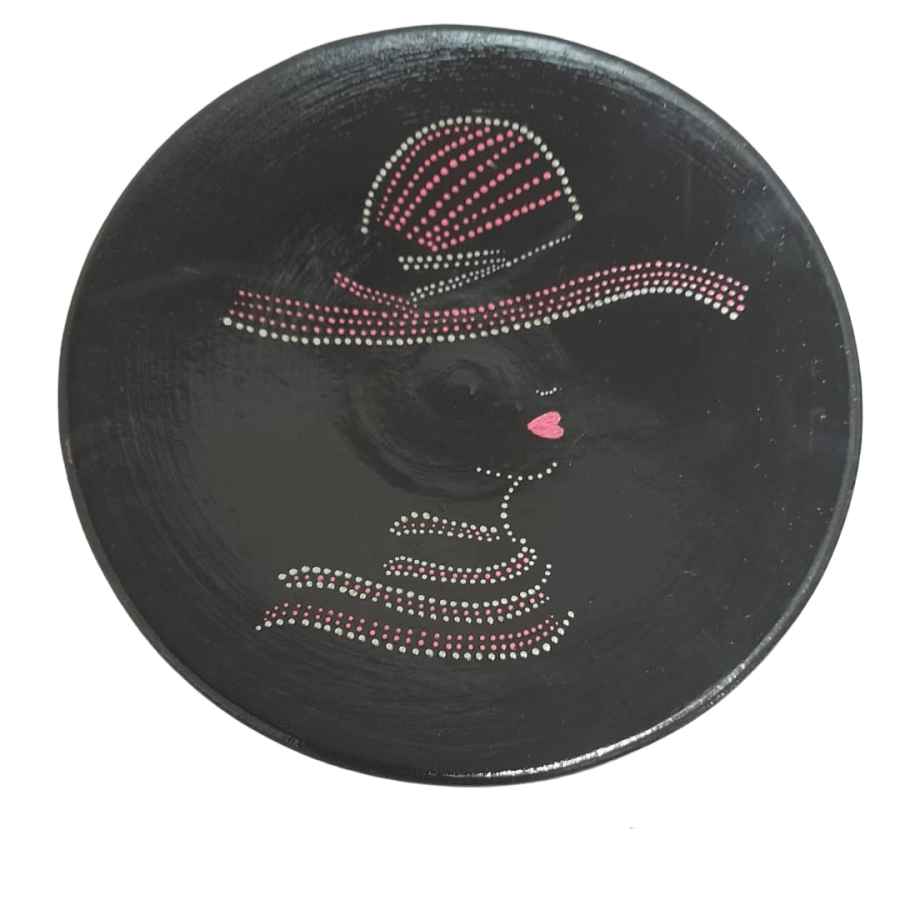 Decorative Pottery Plate Hand-Painted Dot Art Lady