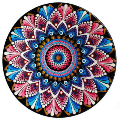 Decorative Pottery Plate Hand-Painted Dot Art Mandala