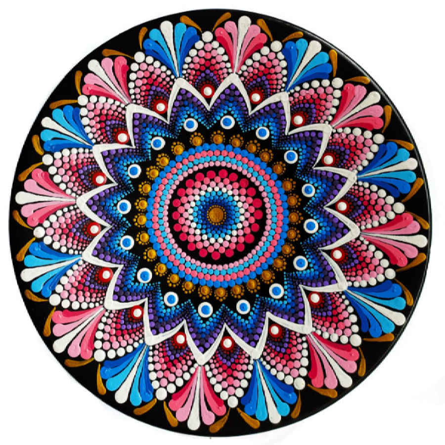 Decorative Pottery Plate Hand-Painted Dot Art Mandala