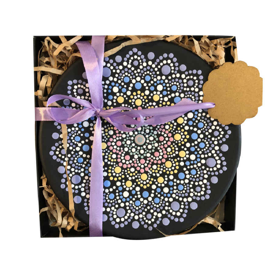 Decorative Pottery Wall Plate Hand-Painted Dot Art Raha