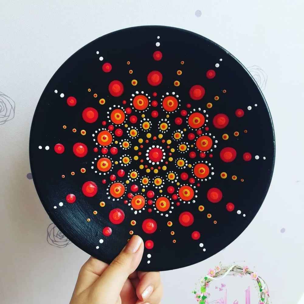 Decorative Pottery Wall Plate Hand-Painted Dot Art Sun