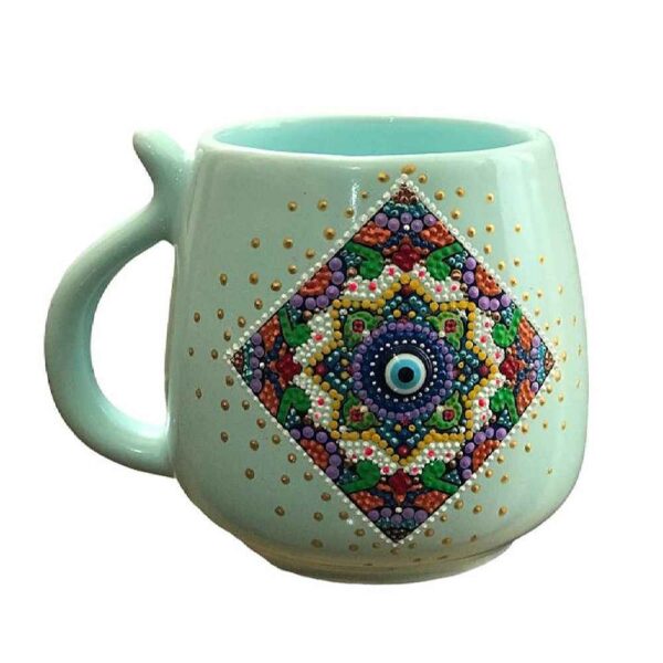 Artistic Handcrafted Ceramic Mug - Dot Art Pattern, Panah Model