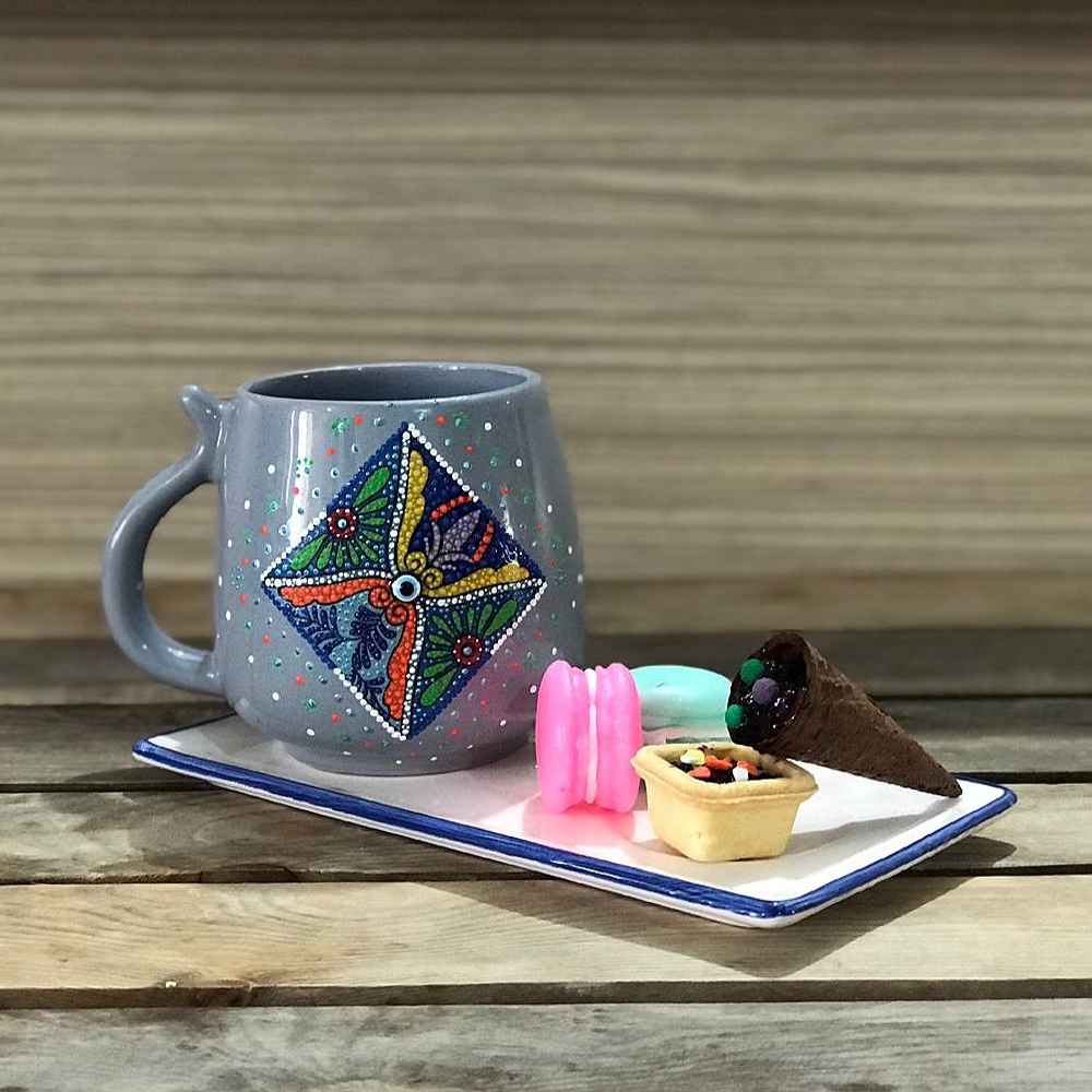 Artistic Handcrafted Ceramic Mug – Dot Art Pattern, Tiara Model